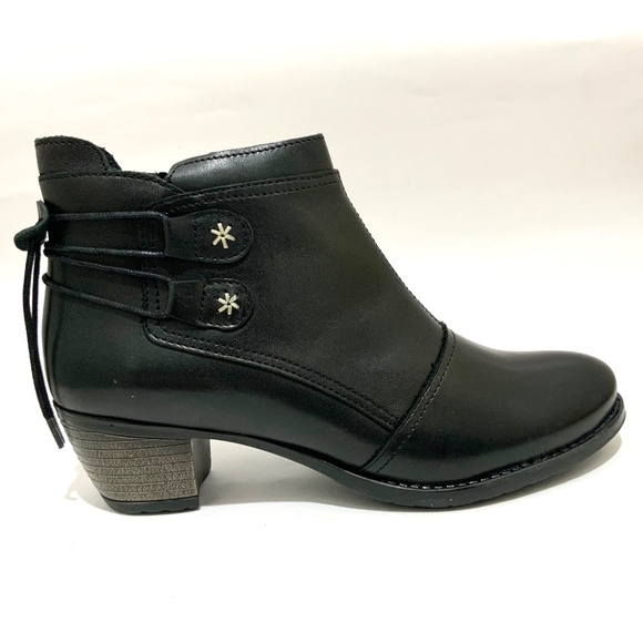 ERIC MICHEAL Casey black leather booties block heel almond toe ankle boots 39 - Picture 12 of 14